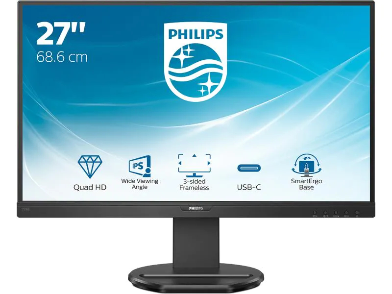 27" IPS Monitor, 2560x1440, 75Hz, Displayport, HDMI, USB-C, 4x USB 3.2, Speaker, Pivot, 4ms, 150mm höhenverstellbar