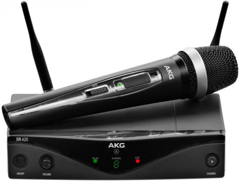 AKG Funkmikrofon WMS420 Vocal Set D5, Betriebsart: Batteriebetrieb, Signalverarbeitung: Analog, Typ: Einzelmikrofon, Bauweise: Hand-/Stativmikrofon, Sendertyp: Handsender, Set, Empfänger SR420, Handsender HT420 mit D5 Kapsel