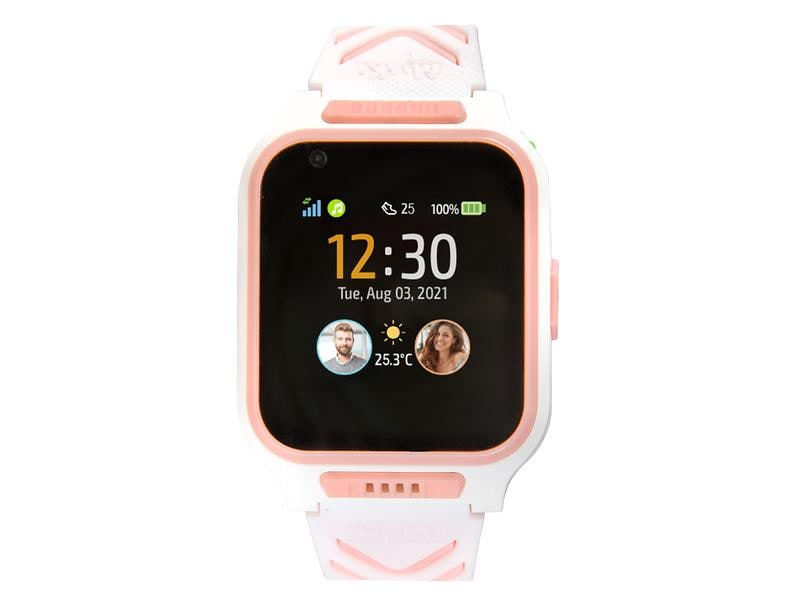 MyKi Smartwatch 4 Weiss/Pink, Touchscreen: Ja, Verbindungsmöglichkeiten: Bluetooth, 4G, Schutzklasse: IP67, Betriebssystem: andere, GPS: Ja, Smartwatch Funktionen: Erinnerungen, SOS-Taste, Wecker, Sprachnachrichten, Mikrofon, Fotoaufnahme, Benachrichtigun