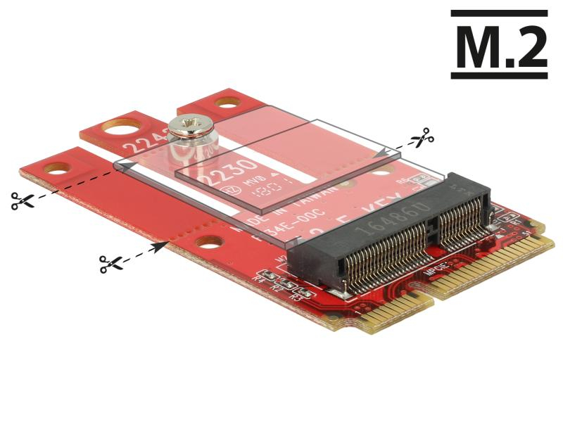 Delock Mini-PCI-Express-Karte Mini-PCIe - M.2 Key-E USB2.0, Datenanschluss Seite B: M.2 Key-A+E, M.2 Key-E, Anzahl Ports: 1, Schnittstelle Hardware: Mini-PCI-Express