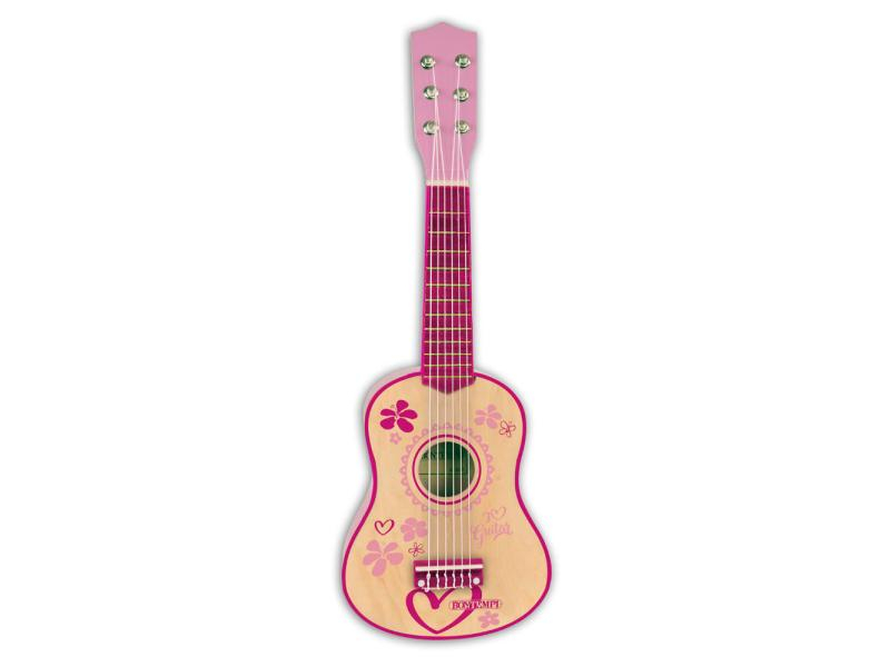 Bontempi Musikspielzeug Holz-Gitarre 55cm Pink Stickers, Altersempfehlung ab: 3 Jahren