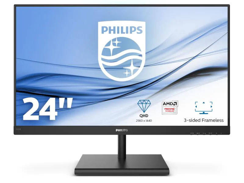 Philips Monitor 245E1S/00, 23.8 Zoll LED, 2560 x 1440 Pixel Full HD, 16:9, VGA HDMI, Schwarz