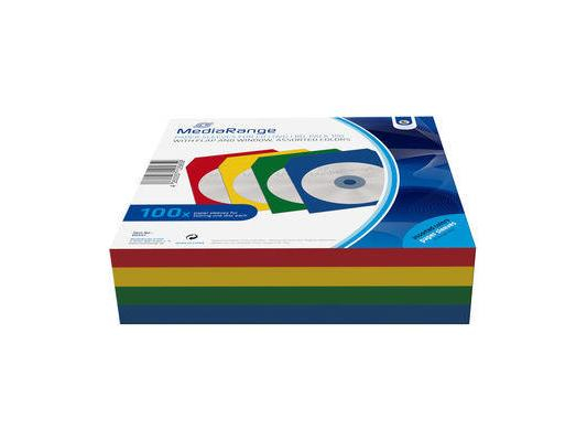 CD/DVD Papierhüllen farbig mit Sichtfenster, 100 Stück ( 25x rot, 25x grün, 25x blau, 25x gelb ),