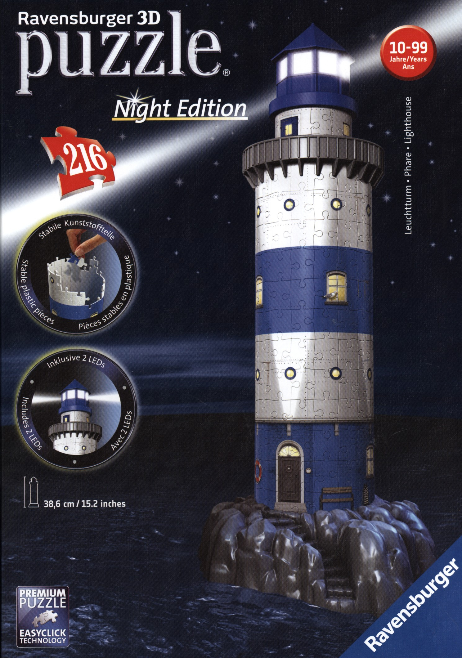 Night Edition: Leuchtturm bei Nacht - 3D Gebäude Puzzle [216 Teile]