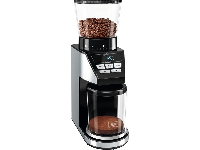 Melitta Kaffeemühle Calibra, Farbe: Schwarz, Ausstattung: Entnehmbarer Bohnenbehälter, Digital-Display, Mahlwerk: Kegelmahlwerk, Fassungsvermögen: 375 g