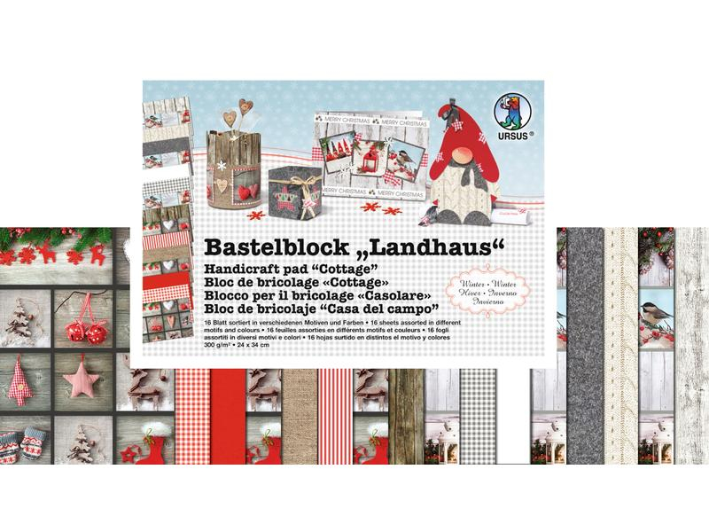 URSUS Motivblock Landhaus 24 x 34 cm, 300 g/m², 16 Blatt, Farbe: Mehrfarbig, Produkttyp: Bastelpapier