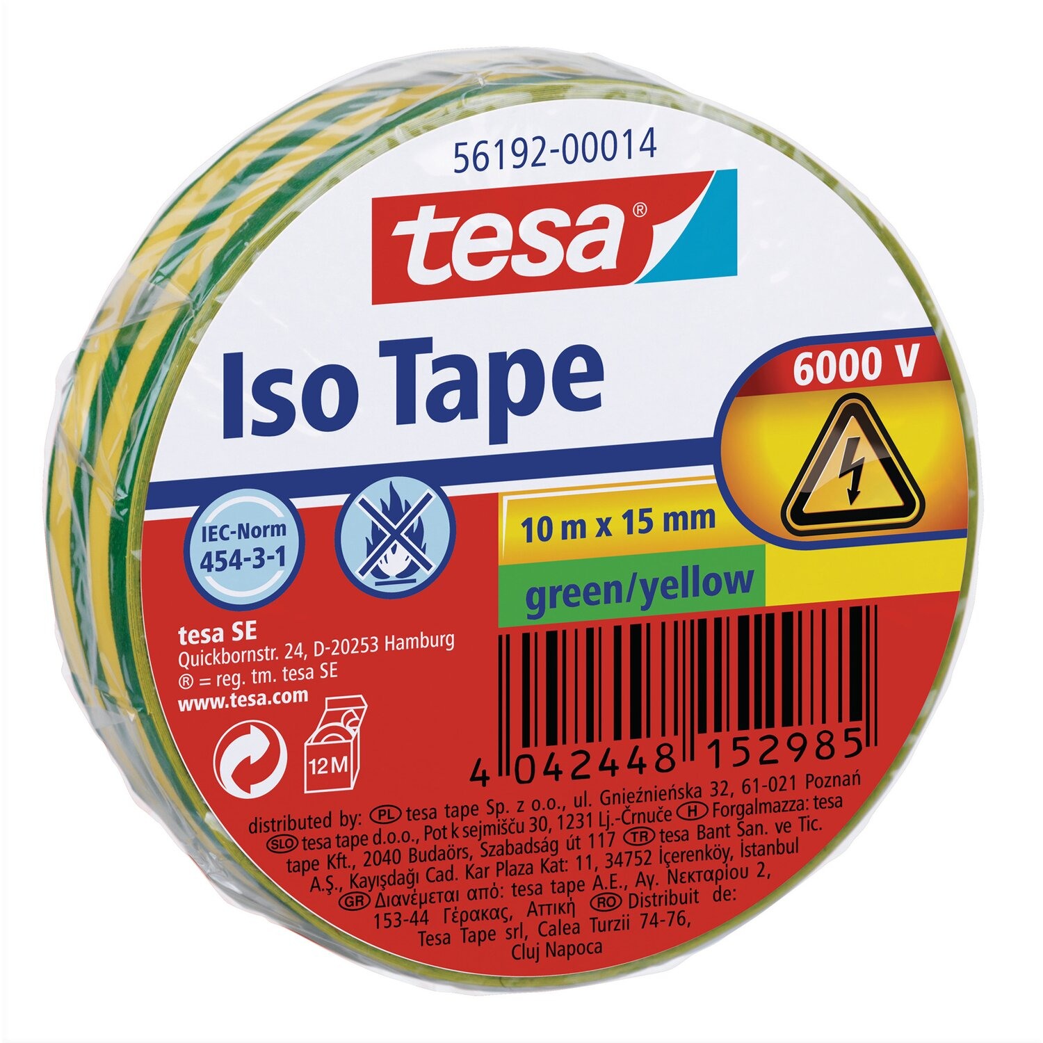 tesa Isolierband ISO TAPE, 15 mm x 10 m, grün / gelb