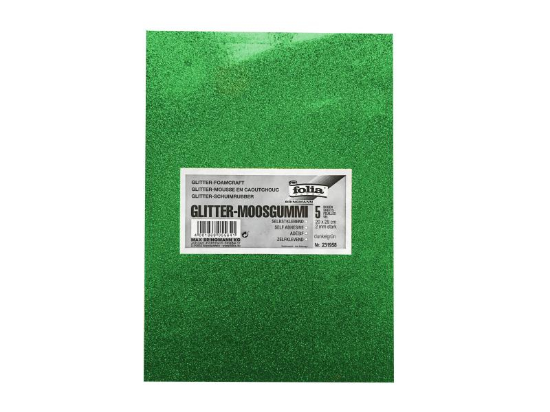 Folia Moosgummi Glitter selbstklebend Grün, 5 Stück, Selbstklebend: Ja, Verpackungseinheit: 5 Stück, Farbe: Grün, Grösse: 20 x 29 cm