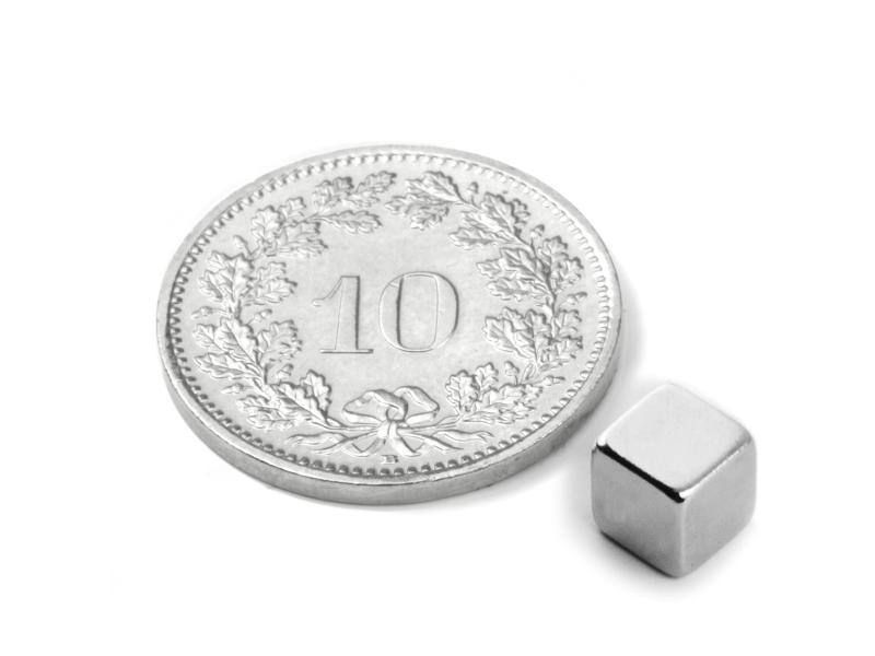 supermagnete Haftmagnet Neodym 10 x 5 mm Würfel Silber, Farbe: Silber, Verpackungseinheit: 10 Stück, Belastbarkeit: 1.1 kg